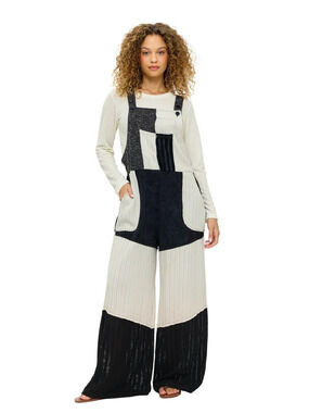 26810 | Yak & Yeti Boho Colorblock Patchwork Ribbed Overalls | Sizes S/M-L/XL